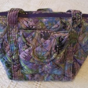Hand Crafted Quilted Purse, Light Weight, Lots of Pockets, Purple/Turquoise